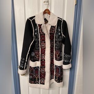 Johnny Was Black Suede Sherpa Jacket